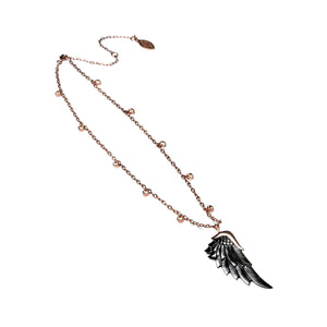 black gunmetal rose gold champagne zircon angel wing necklace