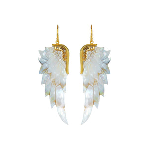 Large Opal Wonder Gold Angel Wing Earrings