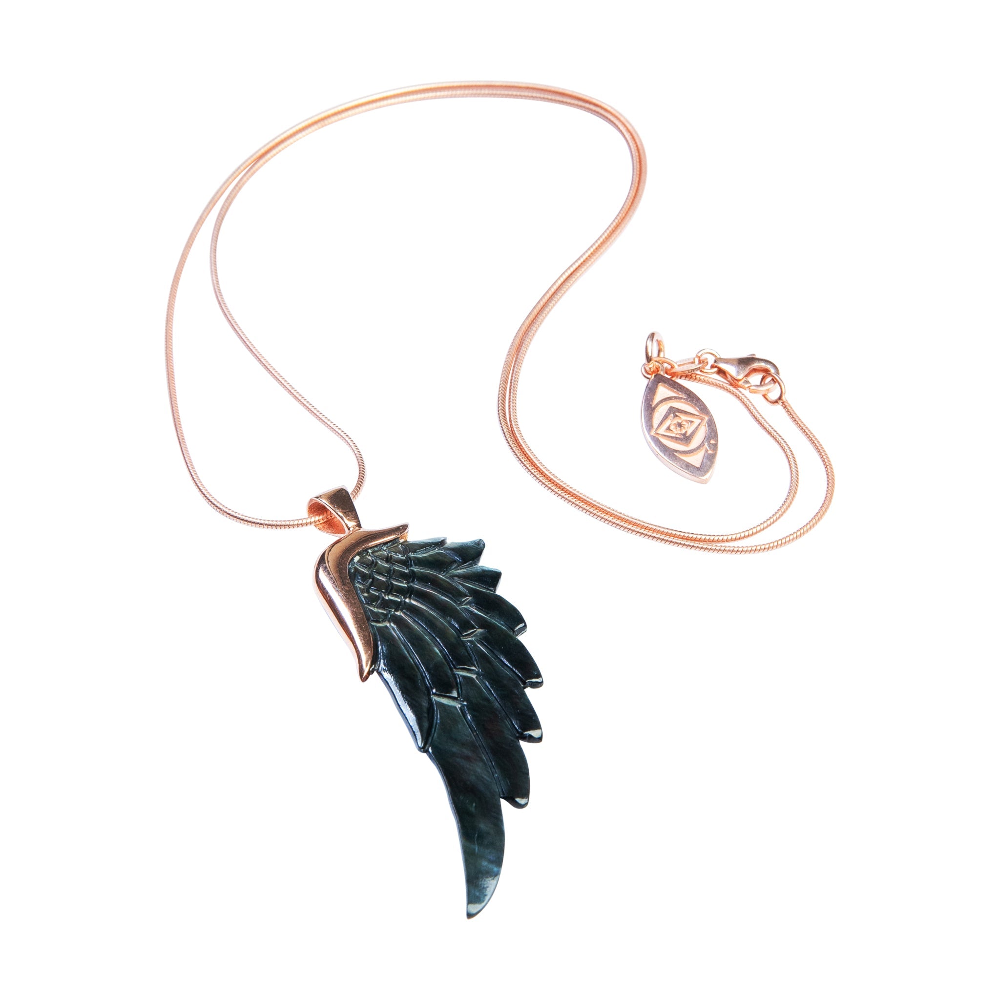 angelica black rose gold angel wing necklace