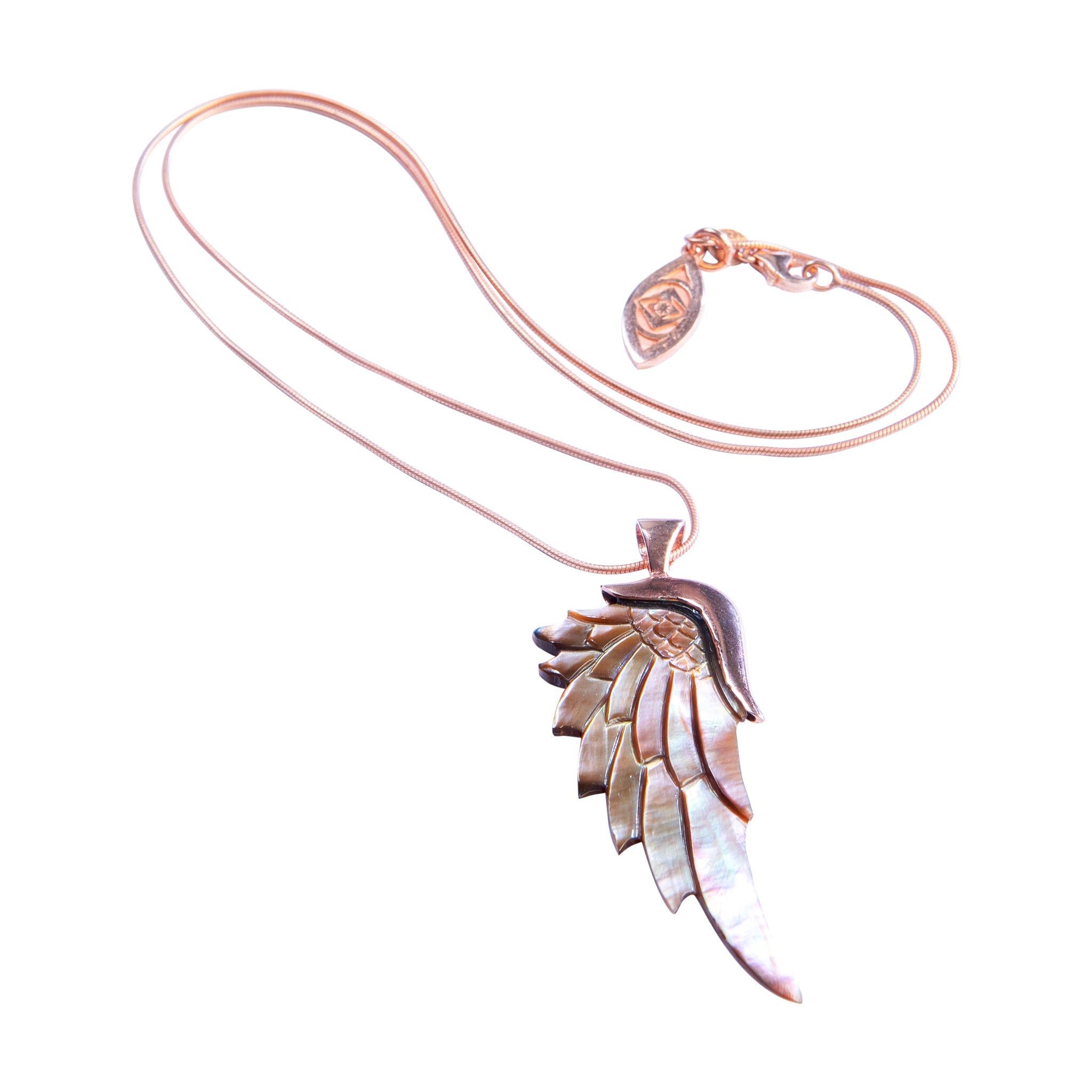 angelica rainbow rose gold angel wing necklace