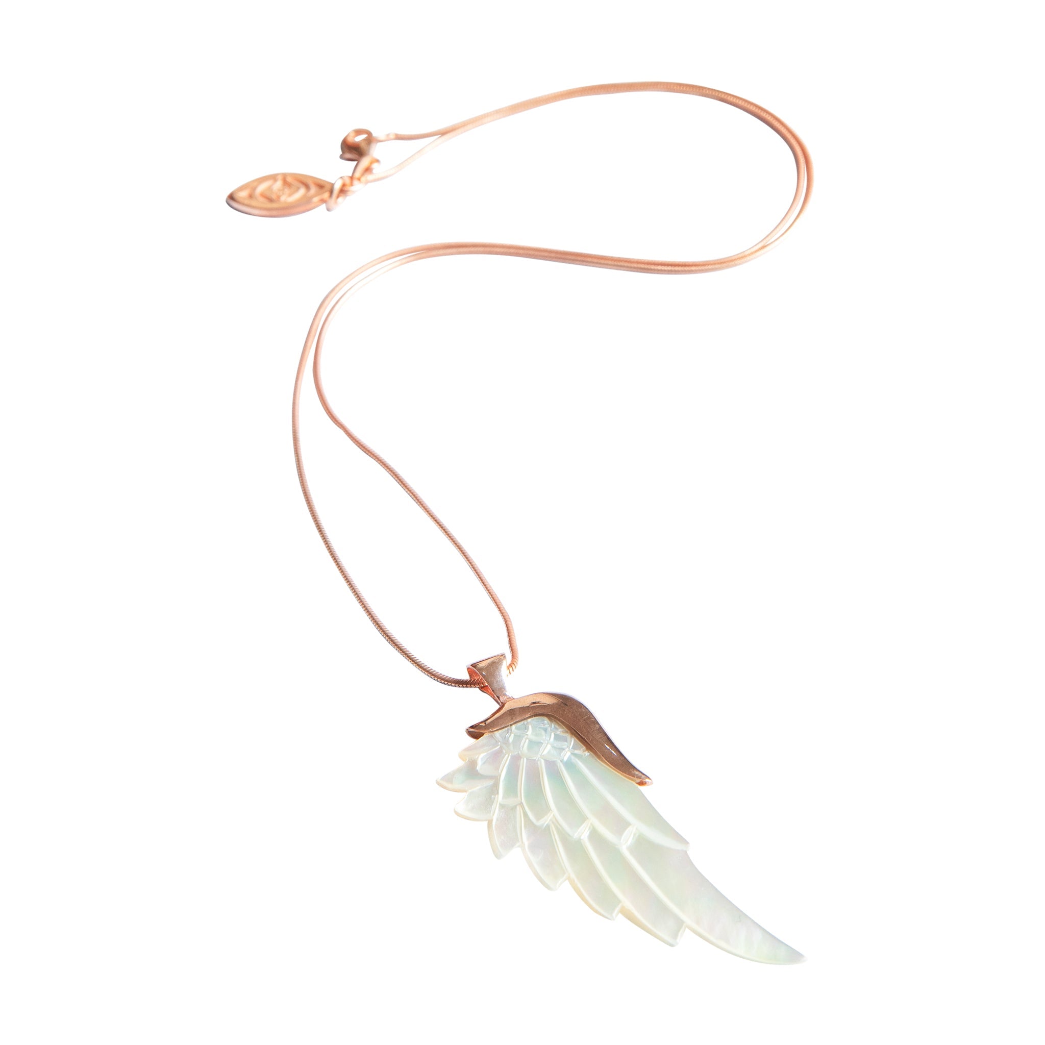 angelica white rose gold angel wing necklace