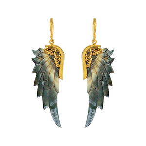 small dark angel gold angel wing earrings