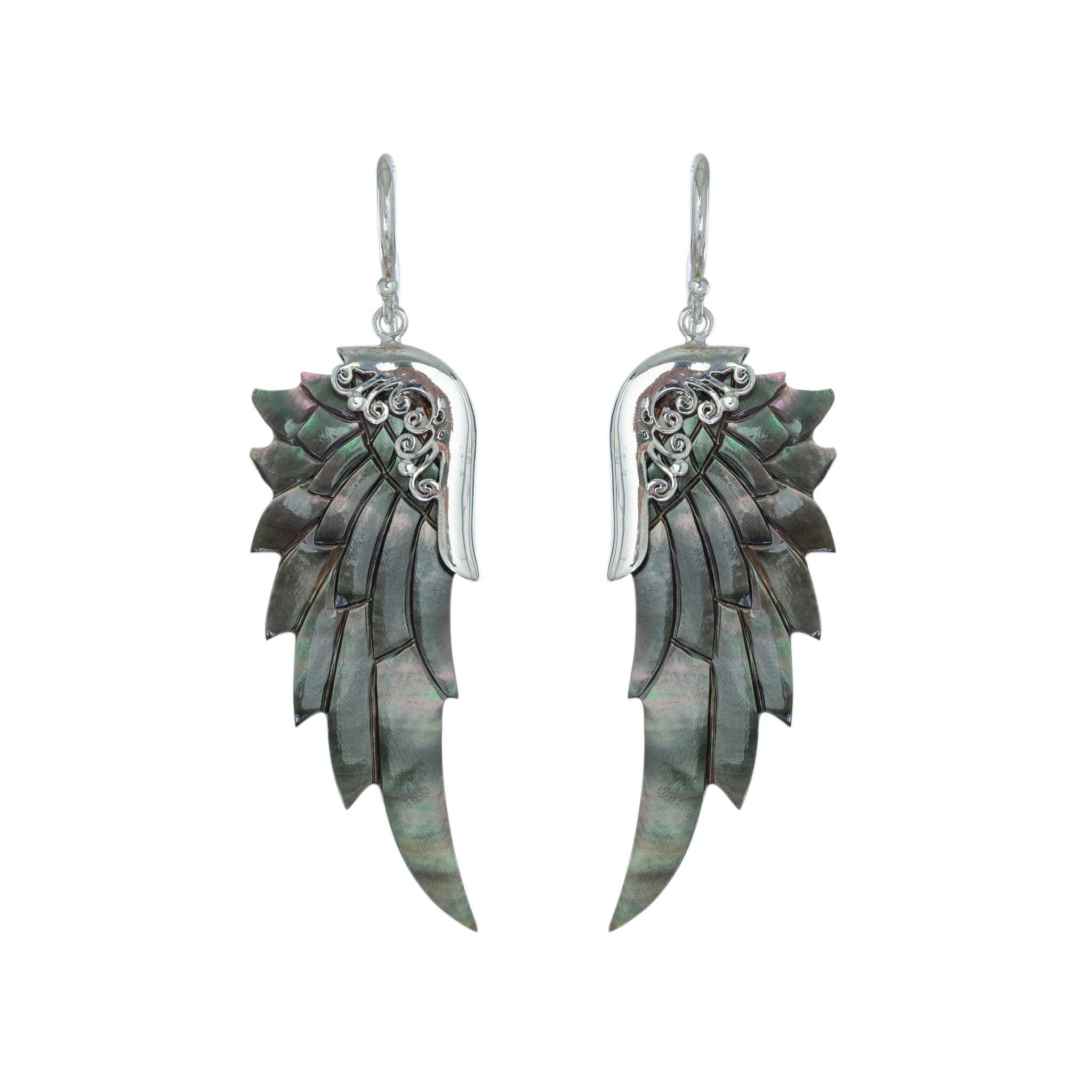 small silver midnight angel wing earrings