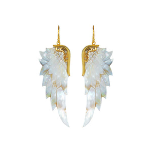 Large Opal Wonder Gold Angel Wing Earrings