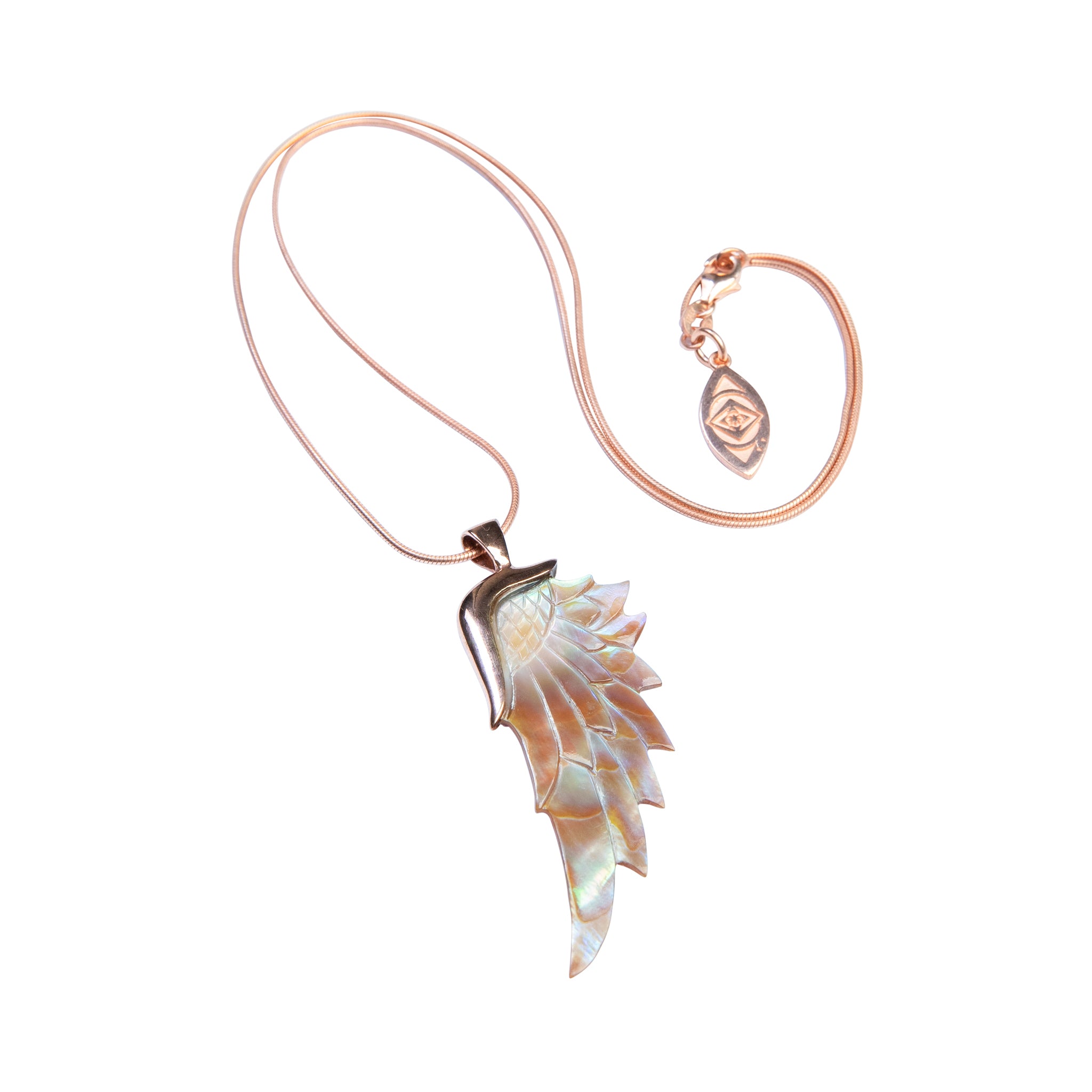 opal wonder rose gold angel wing necklace