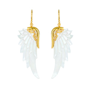 small white gold angel wings earrings