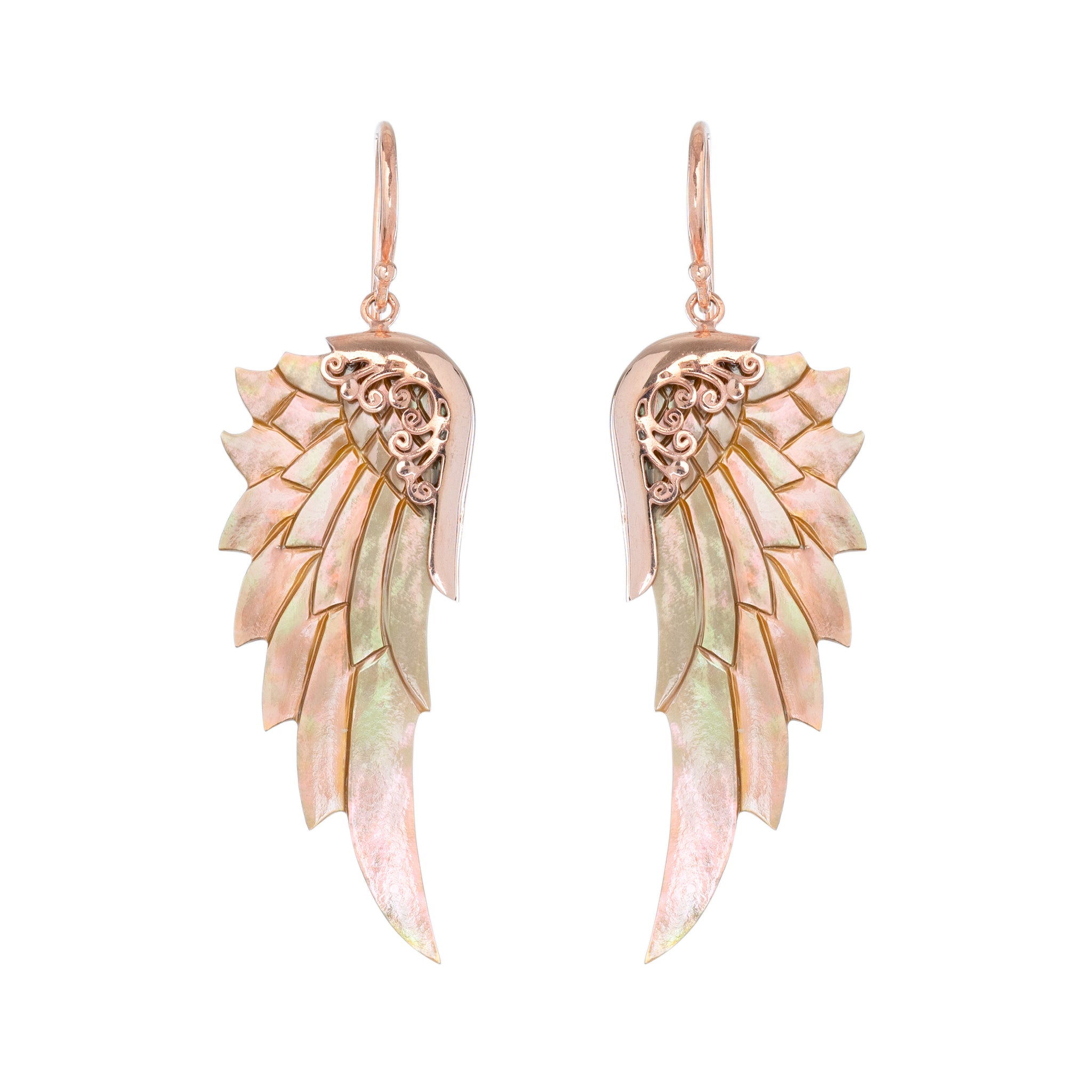 small rainbow rose gold angel wing earrings