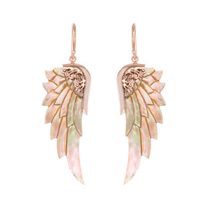 small rainbow rose gold angel wing earrings