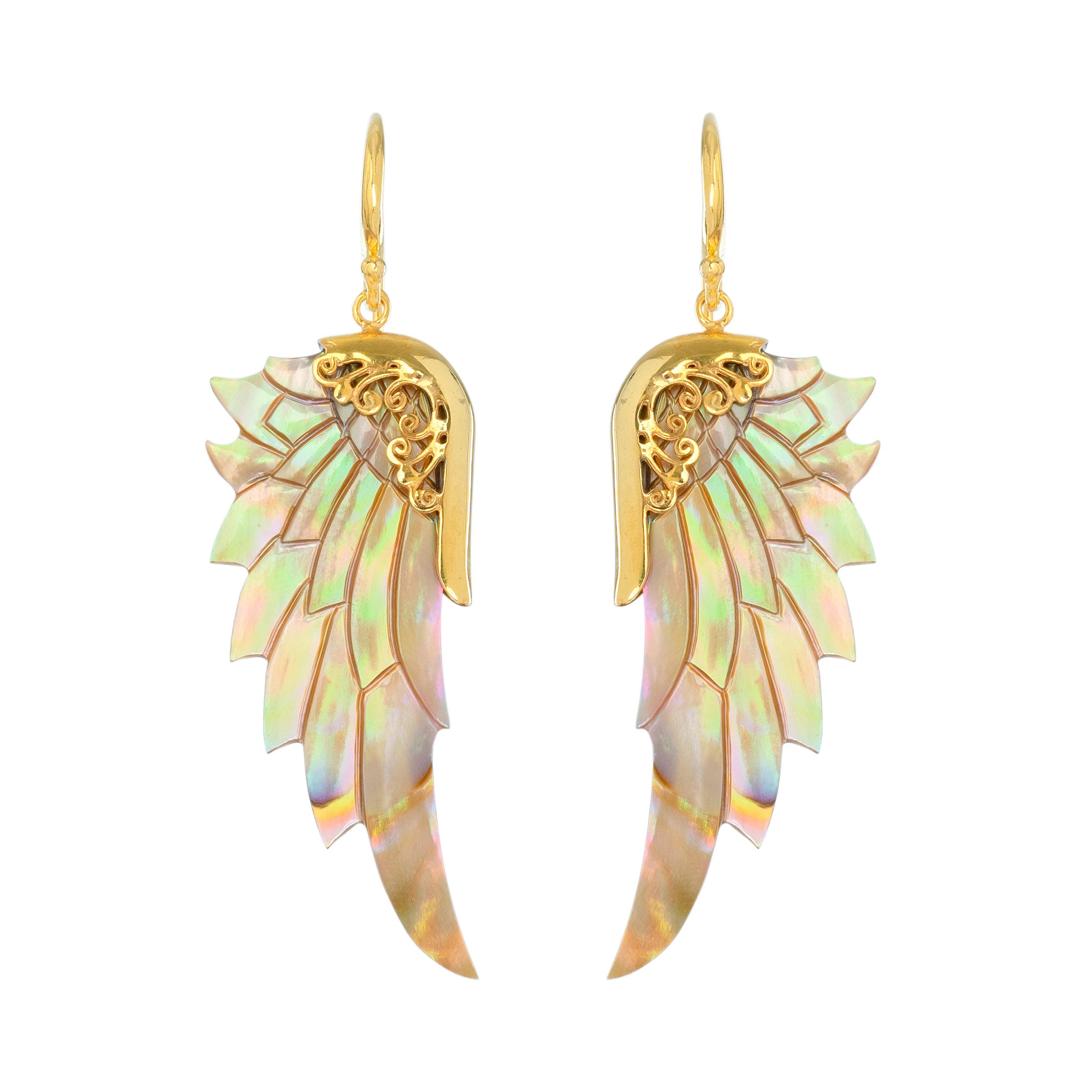 small rainbow gold angel wings earrings