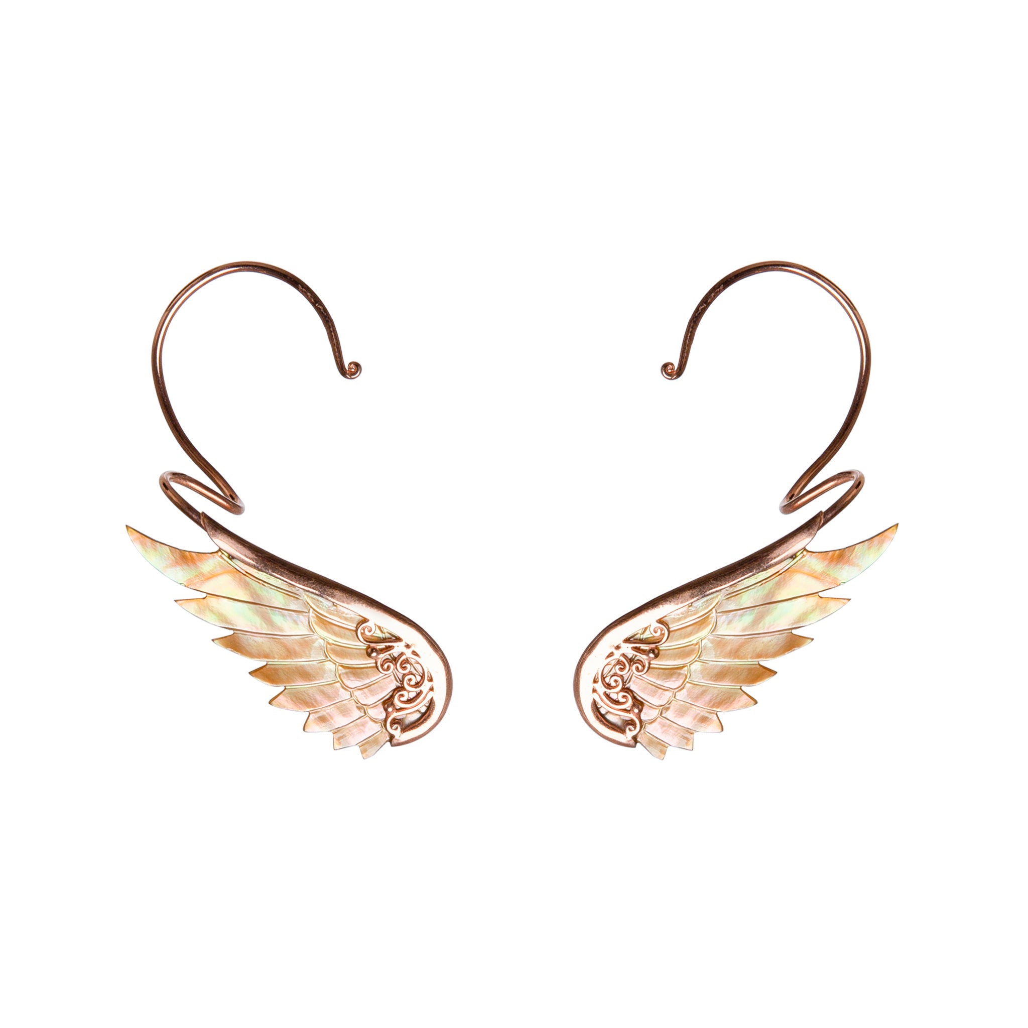 rainbow rose gold angel wing earcuffs