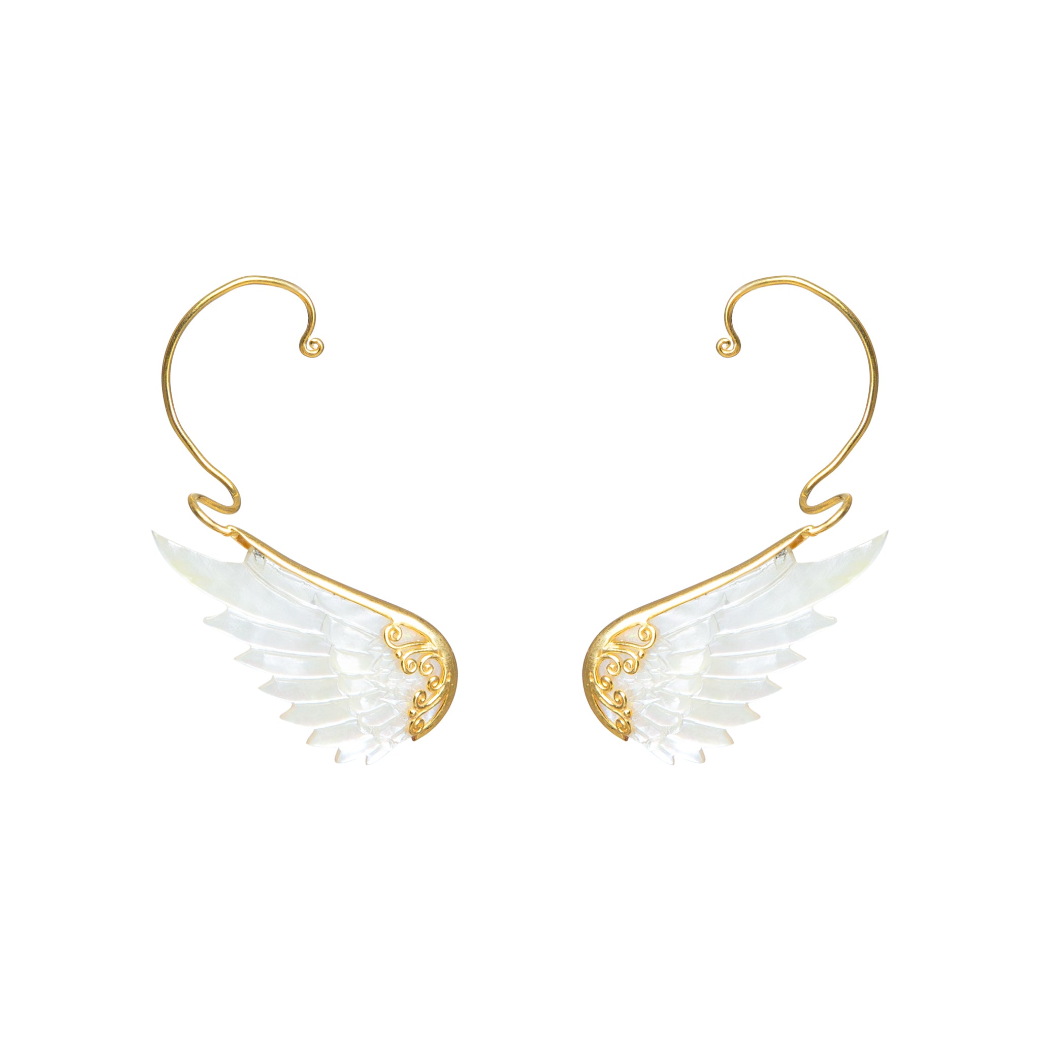 purist gold white angel wing earcuffs