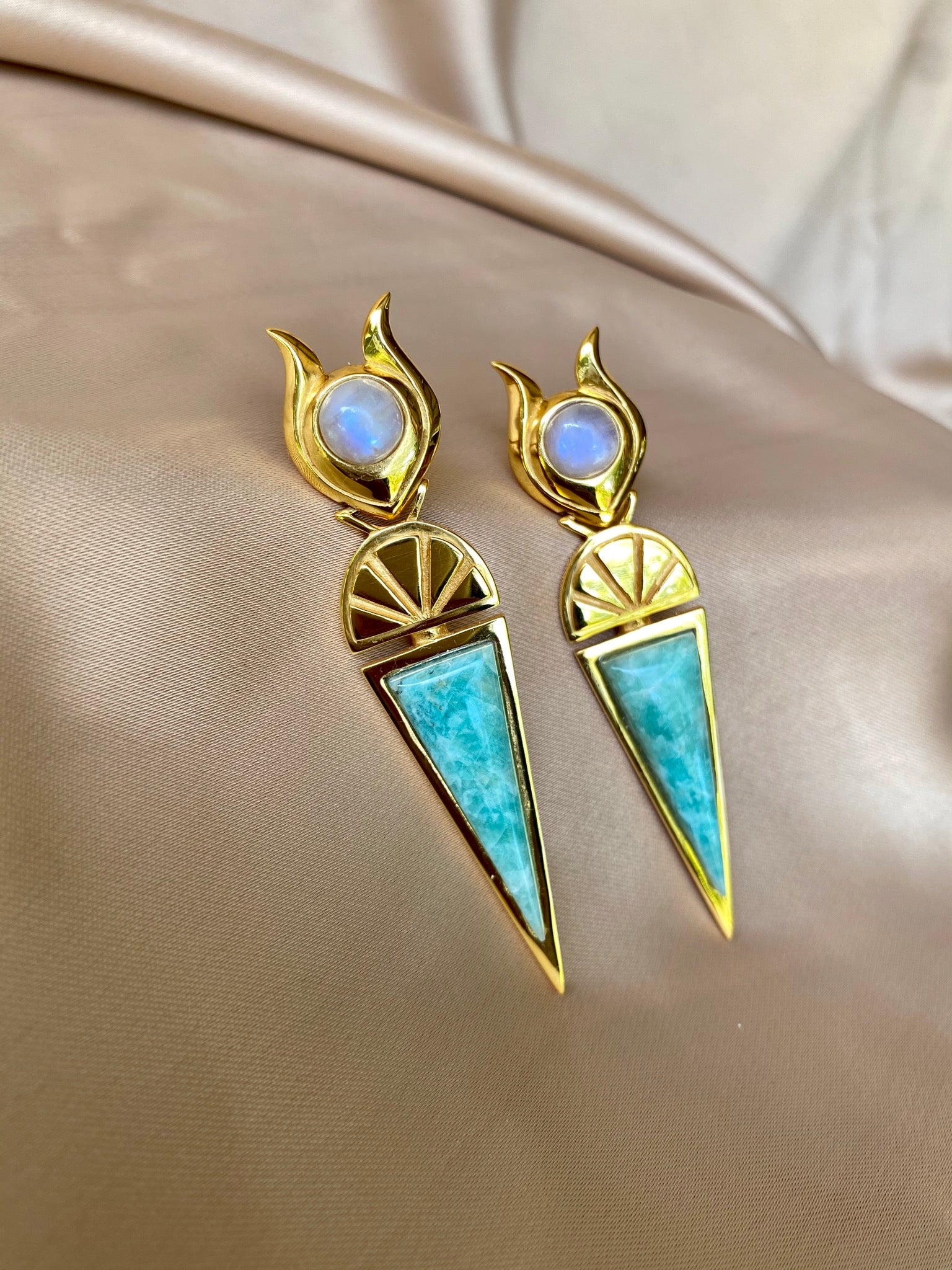 Hathor Amazonite and Moonstone Earrings
