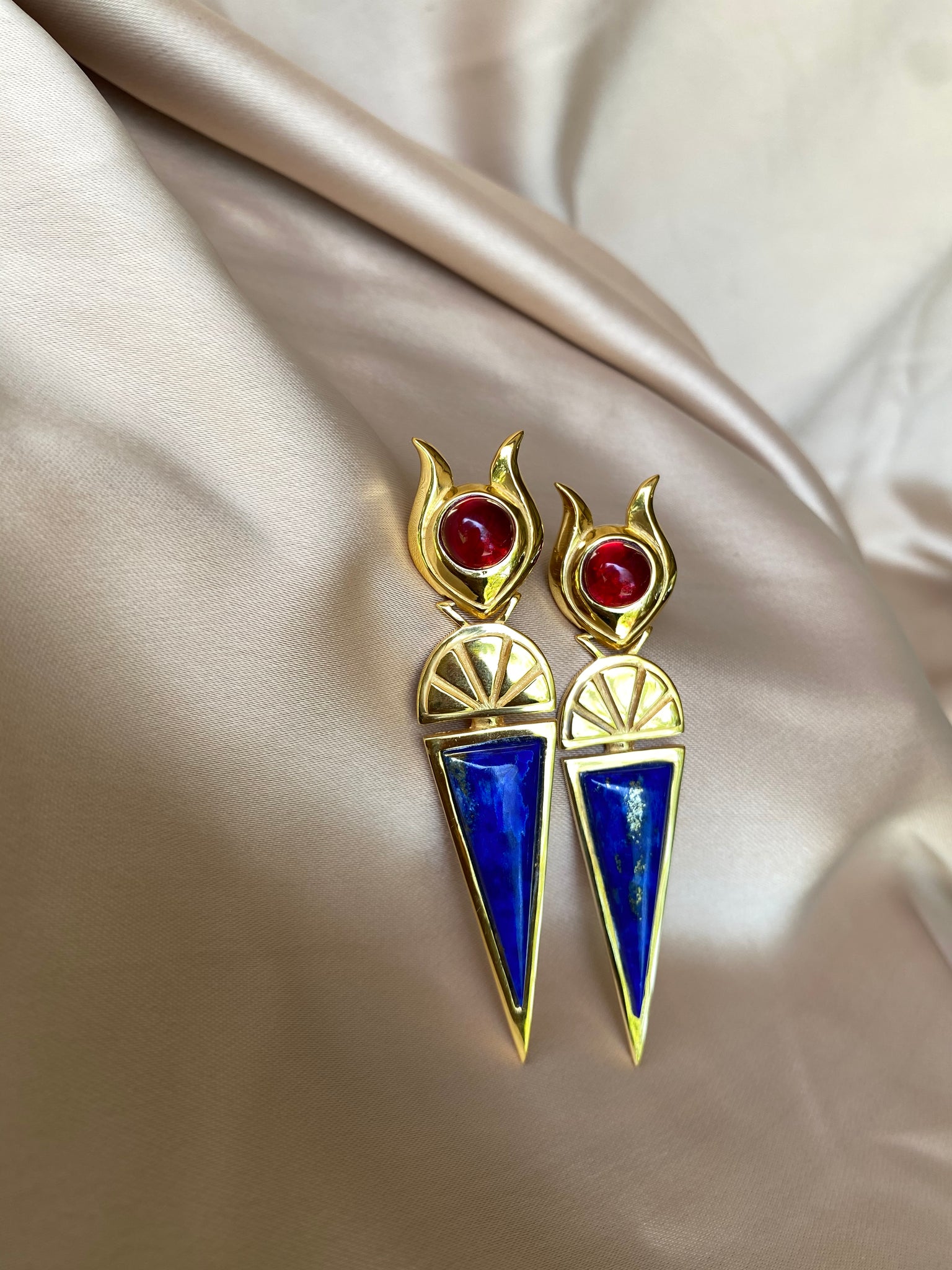 Hathor Lapis Lazuli and Red Obsidian Earrings 