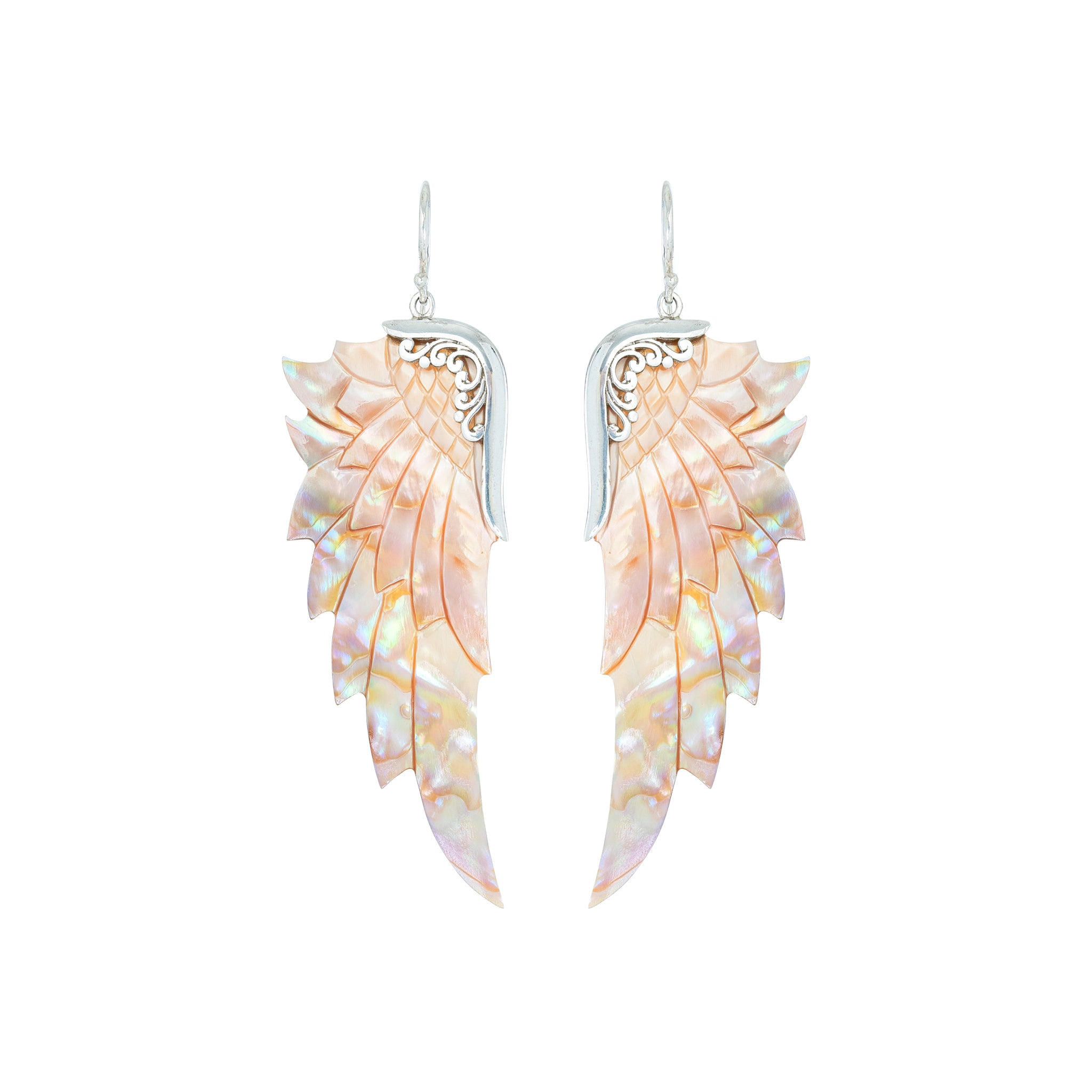 Large Opal Wonder Silver Angel Wing Earrings