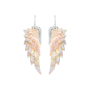 Large Opal Wonder Silver Angel Wing Earrings
