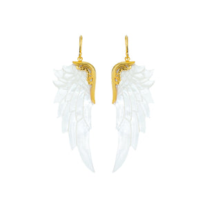 large white angel wing earrings gold