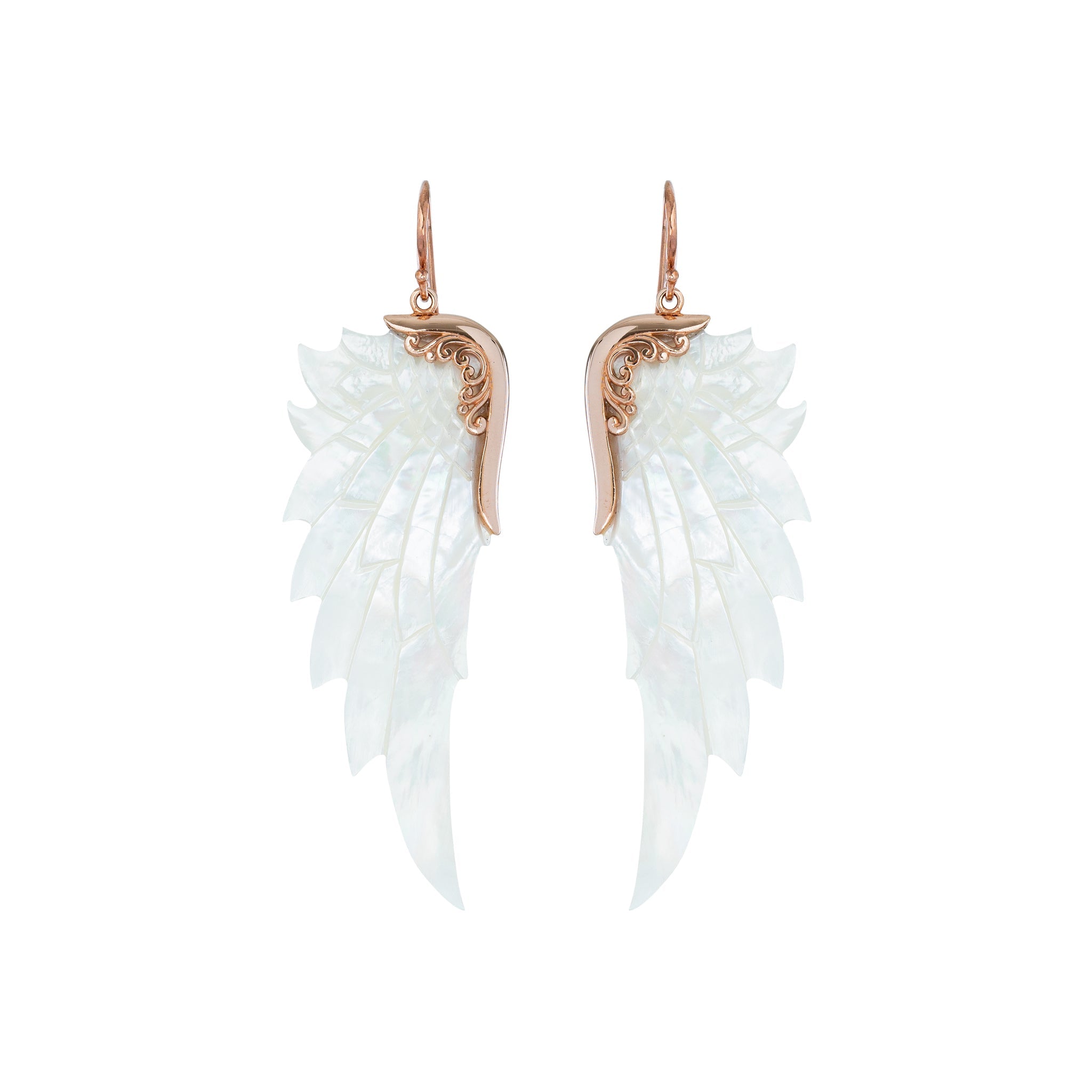 Large rose gold angel wing earrings