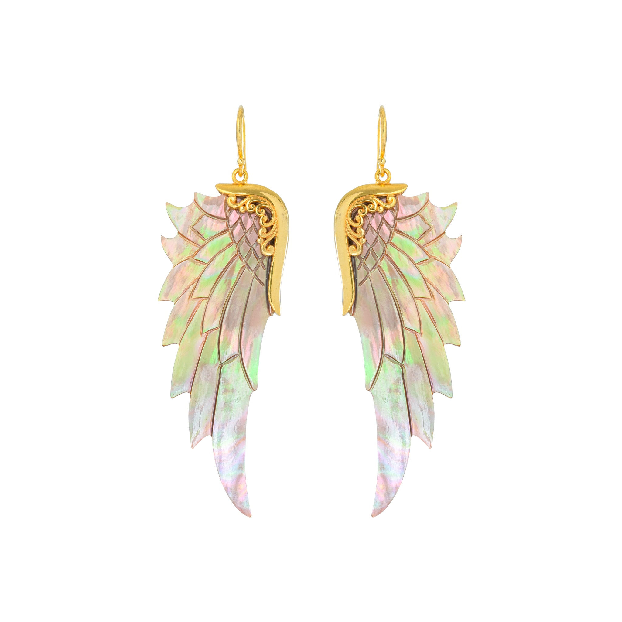 large rainbow gold angel wing earrings