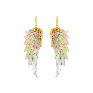 large rainbow gold angel wing earrings