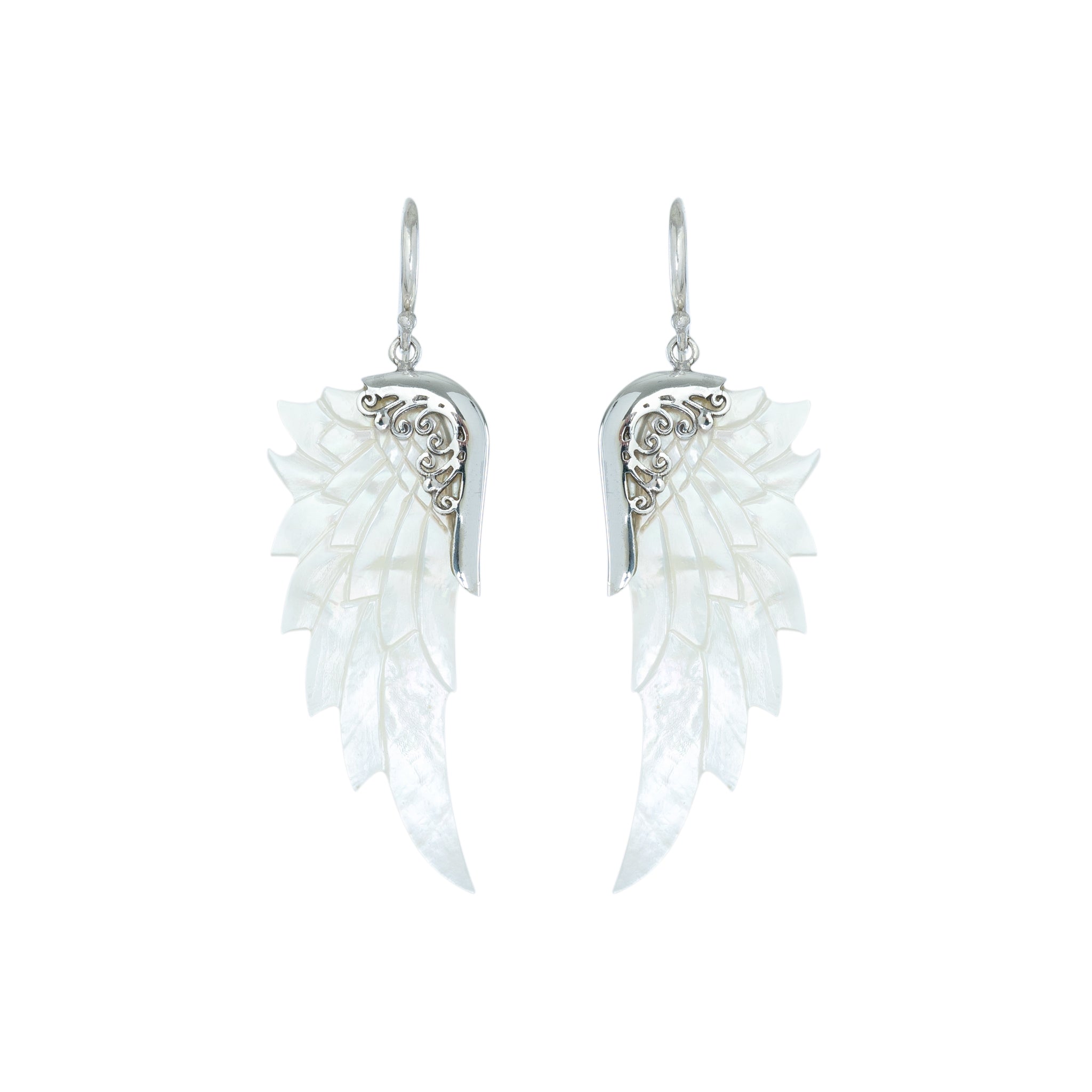 small snow white silver angel wing earrings